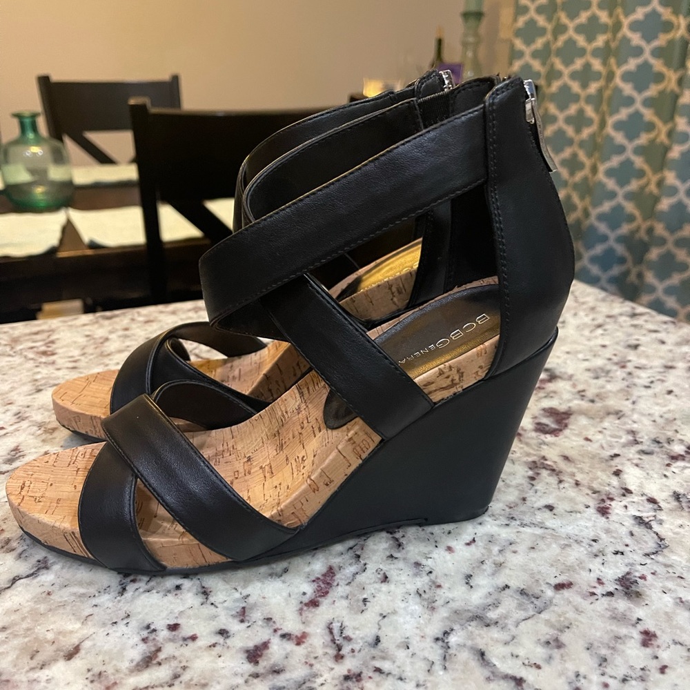 Bcbg Shoes | Bcbg Generation Wedge Sandals. Nib | Color: Black | Size: 8.5